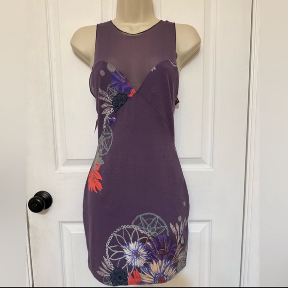 NWT Free People Ikebana Purple Floral Mesh Bodycon Mini Dress XS - Picture 4 of 7